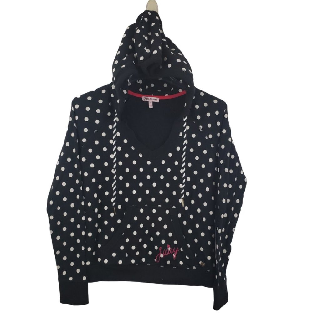 Juicy Couture XS Black White Polka Dot Cotton Hoodie Sweatshirt Pullover